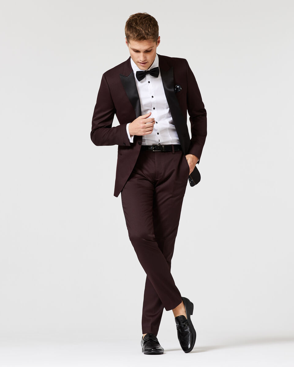 Slim Stretch Textured Tuxedo Jacket, Burgundy, hi-res